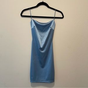 NWT- Light Blue Windsor Satin Strappy Open Back Mini Dress